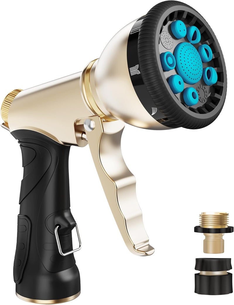 RAINPOINT Garden Hose Nozzle, Hose Sprayer Nozzle with 9 Spray Patterns, High Pressure Water Hose Nozzle Heavy Duty Metal Hand Sprayer, Watering Plants and Lawn, Car Washing, Pet Showering,Blue - Image 1